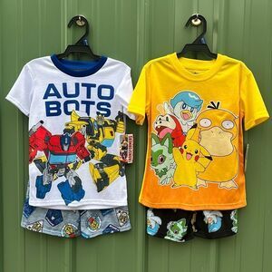 Pokémon & Transformers Graphic Print Tee & Shorts Sleep 2, 2-Piece Sets Size XS